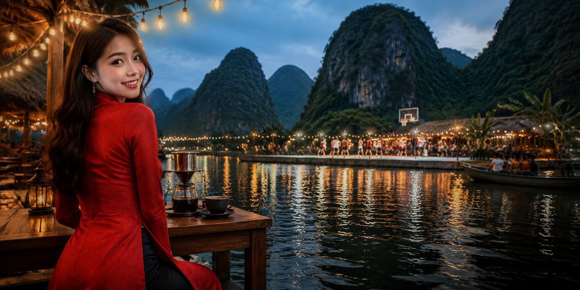Cảnh cá cược bóng rổ tại Ninh Bình với trang phục áo dài truyền thống